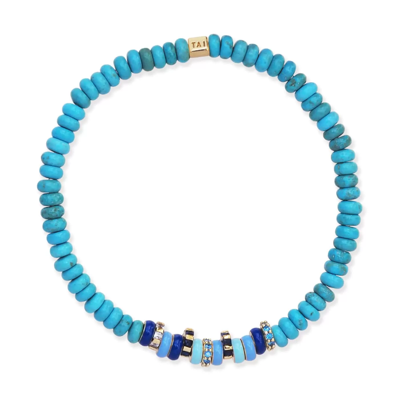 Semi-Precious Stretch Bracelet with Colored and CZ Rondelles